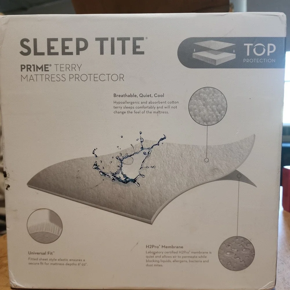 Sleep Tite Prime Terry Hypoallergenic Protector Waterproof Split King Read Discr